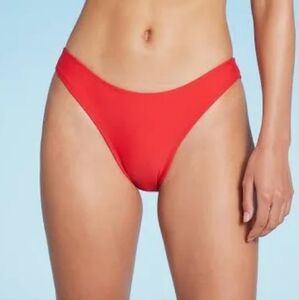 Red High-Cut Low Rise Cheeky Bikini Bottom